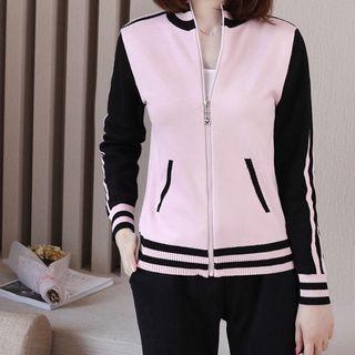 Contrast Trim Knit Zip Jacket