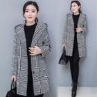Houndstooth Buttoned Hooded Coat