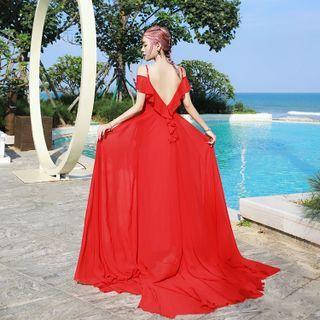 Cold-shoulder Open-back Midi A-line Dress