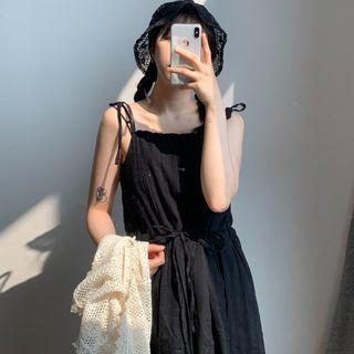 Spaghetti Strap Drawstring-waist Midi A-line Dress