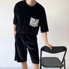 Set: Short-sleeve Sequined T-shirt + Shorts