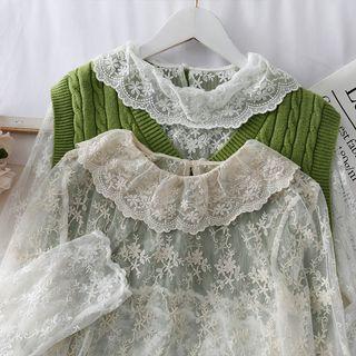 Ruffled-collar Lace Top
