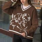 Angel Print V-neck Sweater