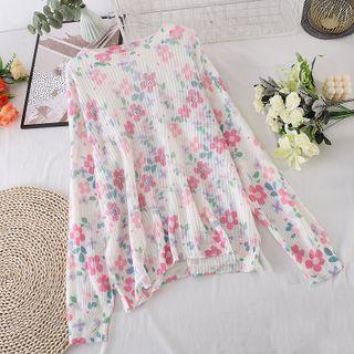 Round-neck Pointelle-knit Top Almond - One Size