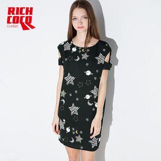 Print Cutout Shoulder Short-sleeve Minidress