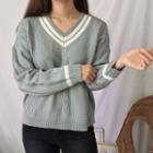 Color-block V-neck Knitted Sweater