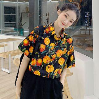 Short Sleeve Orange Printed Shirt As Shown In Figure - One Size