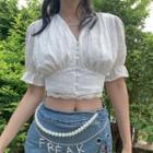 Short-sleeve Embellished Lace Crop Top