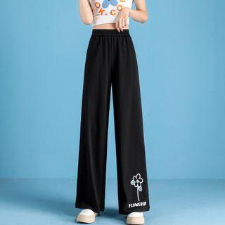 Flower Print High-waist Wide-leg Sweatpants