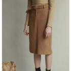 Woolen Skirt With Belt