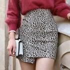 Leopard Print Asymmetric Hem Mini Pencil Skirt