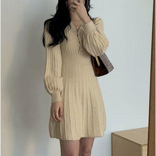 Buttoned A-line Mini Knit Dress
