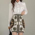 Set: Front-pocket Shirt + All-over Print Mini Pencil Skirt