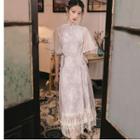 Short-sleeve Floral Lace Trim A-line Dress