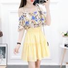 Set: Cold-shoulder Floral Top + Mini A-line Skirt