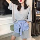 Mock Two-piece Short-sleeve T-shirt + Shorts