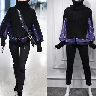 Plaid Panel Turtleneck Sweater / Skinny Pants