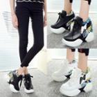 Print Panel Platform Lace-up Hidden Wedge Sneakers