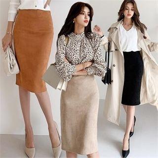 Faux-suede Midi H-line Skirt