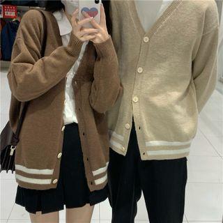 Long-sleeve Plain Striped Cardigan