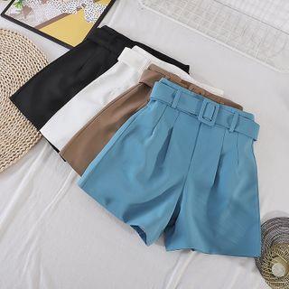 High-waist Lace-up Strap Pleatedwide-leg Shorts