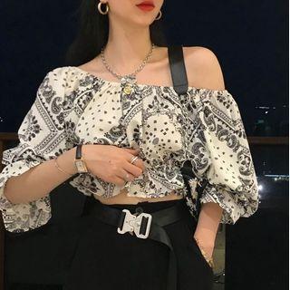 Printed One-shoulder Crop Top