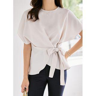 Batwing-sleeve Tie-waist Wrap Blouse