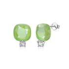 Sterling Silver Fashion Simple Geometric Square Stud Earrings With Green Austrian Element Crystal Silver - One Size