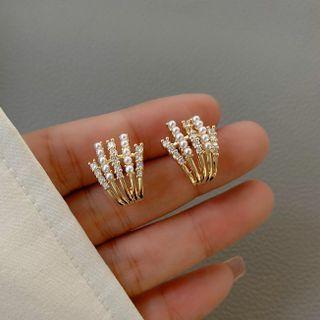 Rhinestone Faux Pearl Layered Alloy Earring 1 Pair - Gold - One Size