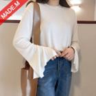 Round-neck Long Sleeve Slit-cuff T-shirt