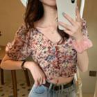 Short-sleeve Floral A-line Dress / Top