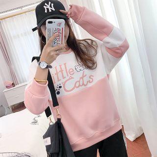 Cat Print Color Panel Sweatshirt