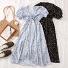 Drawstring Floral A-line Dress