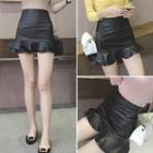 Ruffle Hem Faux Leather Mini Skirt
