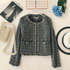 Faux Pearl Embellished Tweed Jacket