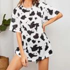 Short Sleeve Cow Print Oversized T-shirt
