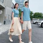 Couple Matching Short-sleeve T-shirt / A-line Midi Skirt / Shorts