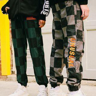 Letter Embroidered Plaid Sweatpants