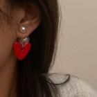 Heart Faux Pearl Dangle Earring 1 Pair - Red & White - One Size