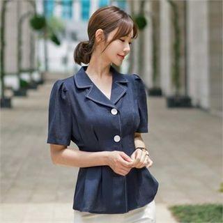 Puff-shoulder Stitched Blouse