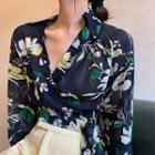 Flower Print Cropped Wrap Blouse