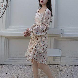 Long Sleeve Floral Print Mini A-line Dress / Blouse