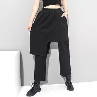 Inset Asymmetrical Skirt Straight Leg Pants