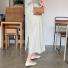Fly-front Crinkled Long Skirt Light Khaki - One Size