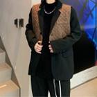 Set: Long-sleeve Plain Blazer + Embossed Vest