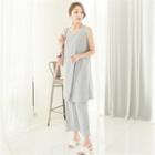 Set: Sleeveless Slit-side Top + Band-waist Pants