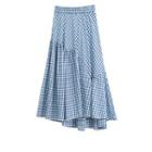 Paneled Plaid Midi A-line Skirt