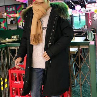 Furry-trim Hooded Zip-up Long Parka