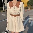 Contrast Collar Belted Mini A-line Dress