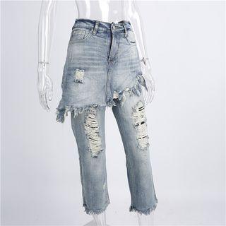 Distressed Regular-fit Jeans Inset Skirt